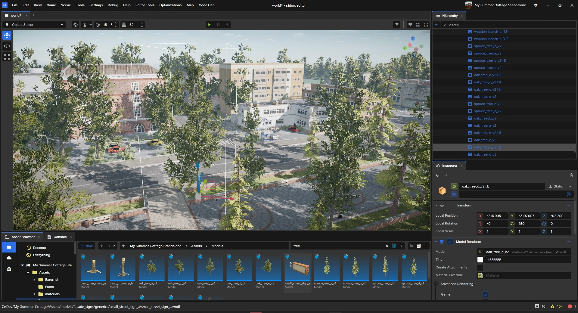 The s&box editor showing a game scene, hierarchy, inspector and asset browser