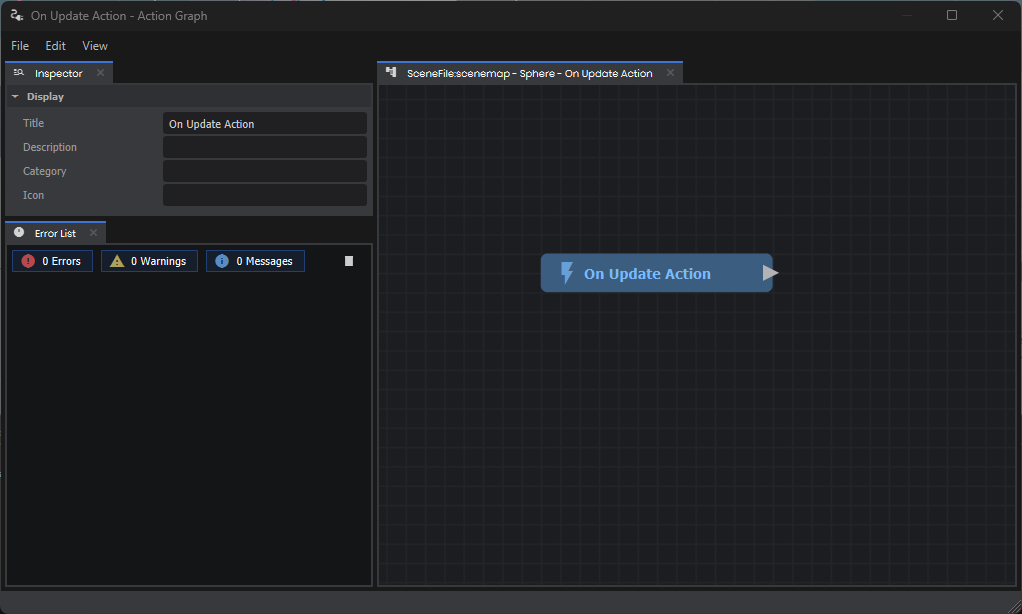 First thing you'll see when opening a new action graph.
