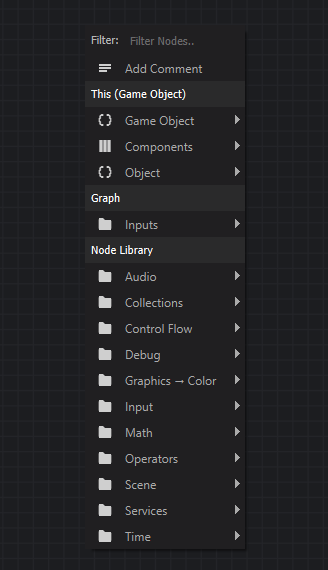 Node creation menu.