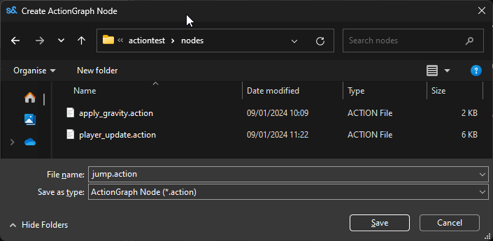 Custom node file creation dialog.