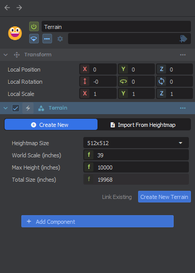Create New Terrain - Terrain Inspector