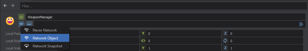 Make a GameObject networked by changing its Network Mode here to Network Object