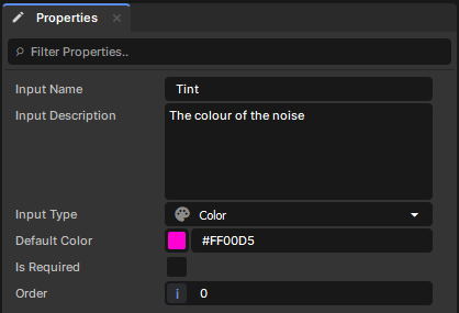 The properties for the "Tint" Subgraph Input